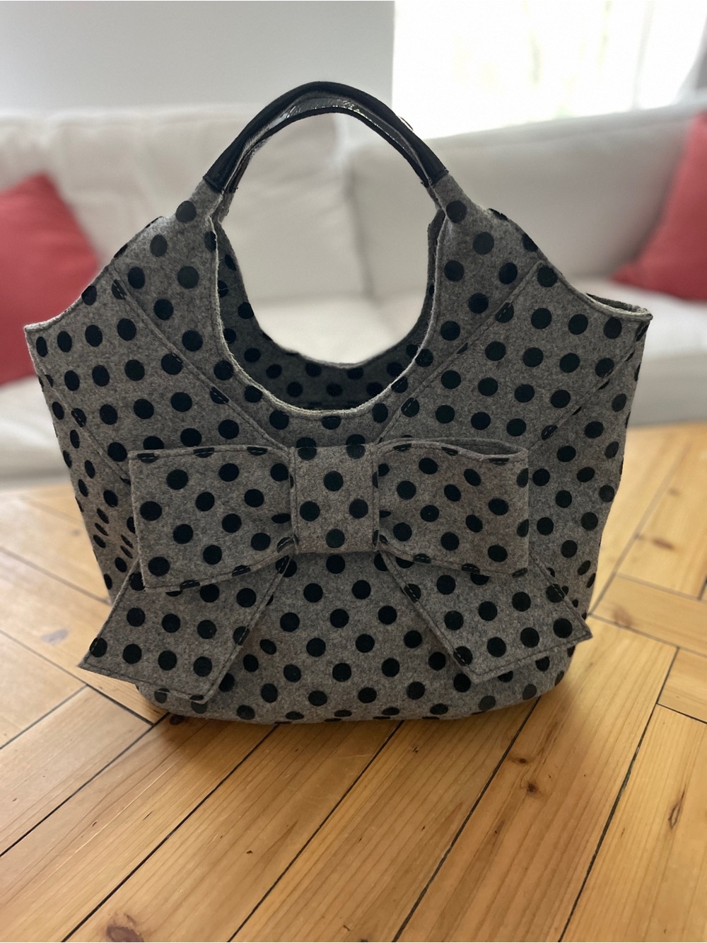 Kate Spade Grey Felt Polka Dot Bow Tote Bag